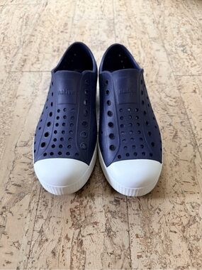 Native Kids Navy Slip-On Loafers with White Toe Cap